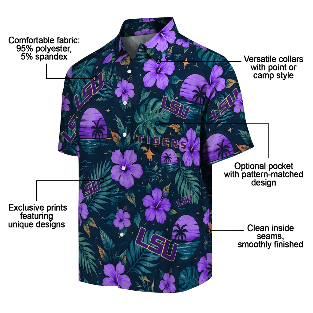 LSU Tigers Hawaiian Shirt - Custom Purple Blue LSU Tigers Hawaiian Shirt - Custom Purple Blue