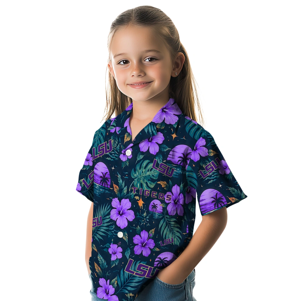 LSU Tigers Hawaiian Shirt - Custom Purple Blue LSU Tigers Hawaiian Shirt - Custom Purple Blue