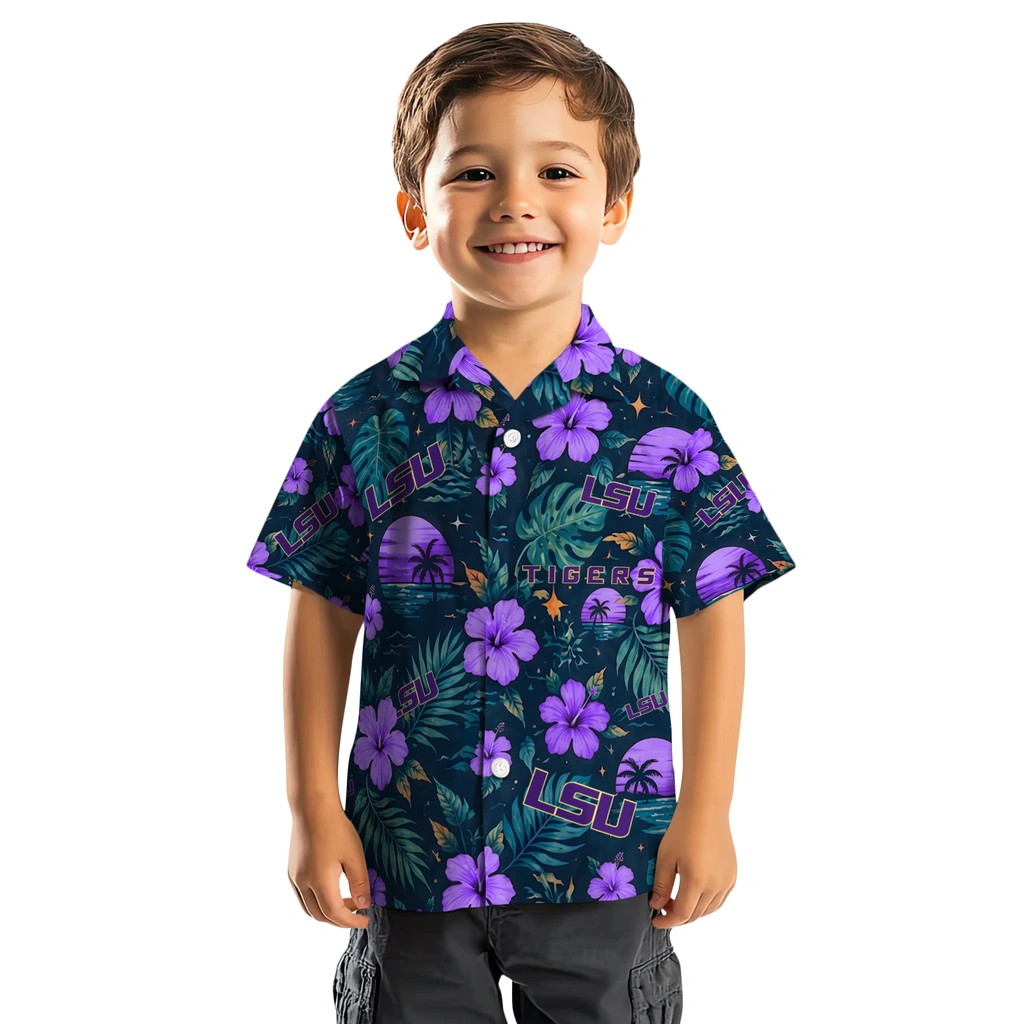 LSU Tigers Hawaiian Shirt - Custom Purple Blue LSU Tigers Hawaiian Shirt - Custom Purple Blue