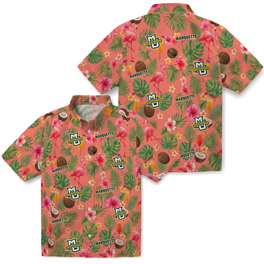 Marquette Golden Eagles Hawaiian Shirt - Customized Coral Pink Marquette Golden Eagles Hawaiian Shirt - Customized Coral Pink