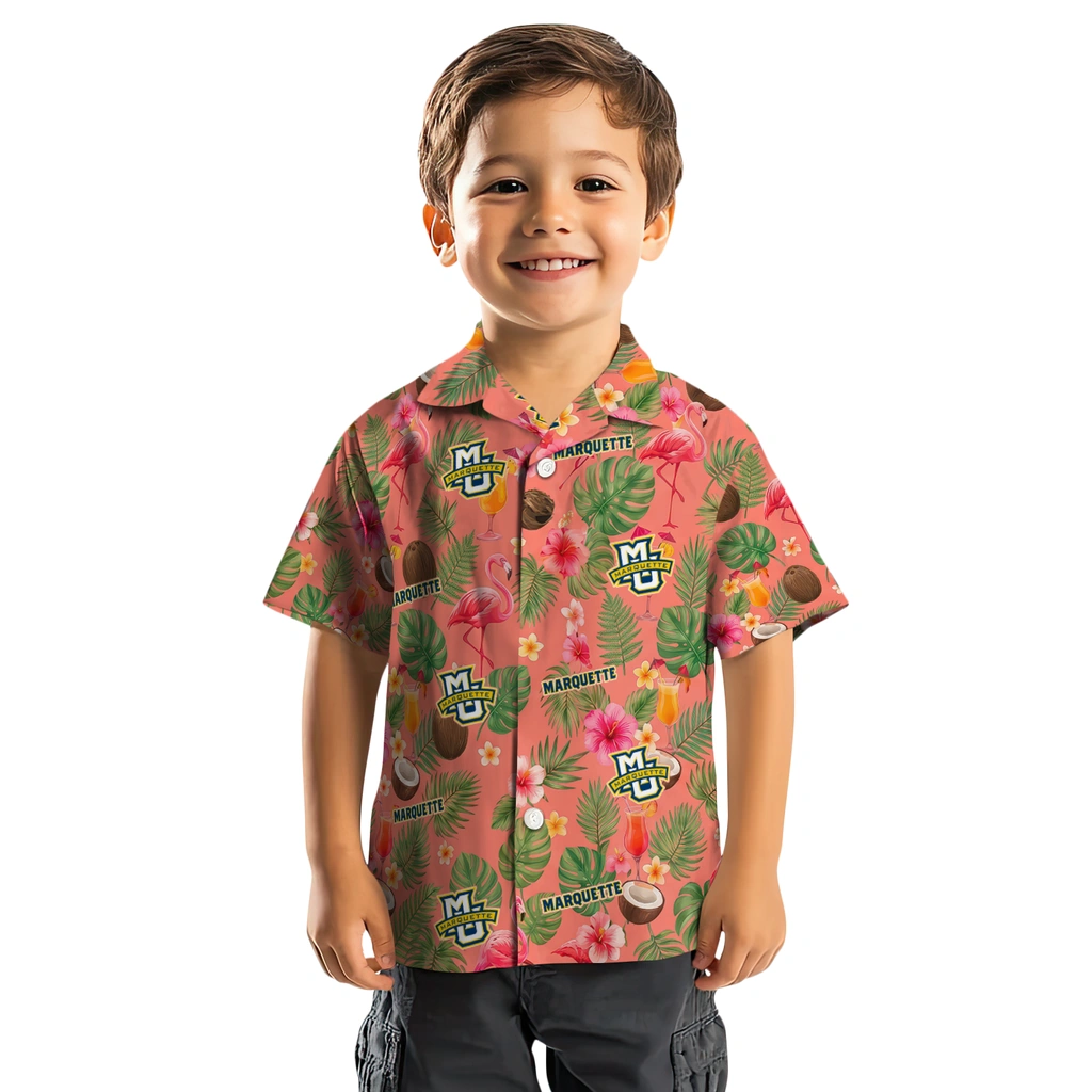 Marquette Golden Eagles Hawaiian Shirt - Customized Coral Pink Marquette Golden Eagles Hawaiian Shirt - Customized Coral Pink