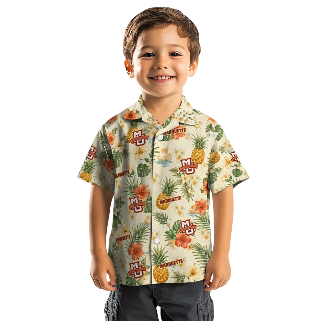 Marquette Golden Eagles Hawaiian Shirt - Personalized Cream Marquette Golden Eagles Hawaiian Shirt - Personalized Cream