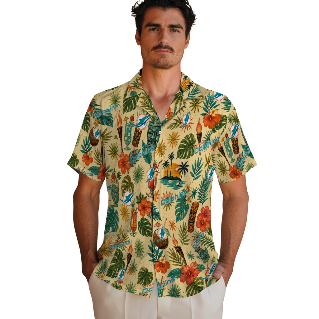 Miami Dolphins Hawaiian Shirt - Custom Cream Miami Dolphins Hawaiian Shirt - Custom Cream