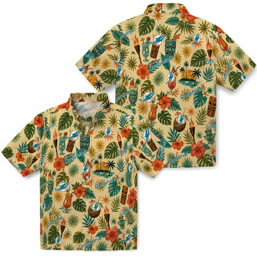 Miami Dolphins Hawaiian Shirt - Custom Cream Miami Dolphins Hawaiian Shirt - Custom Cream