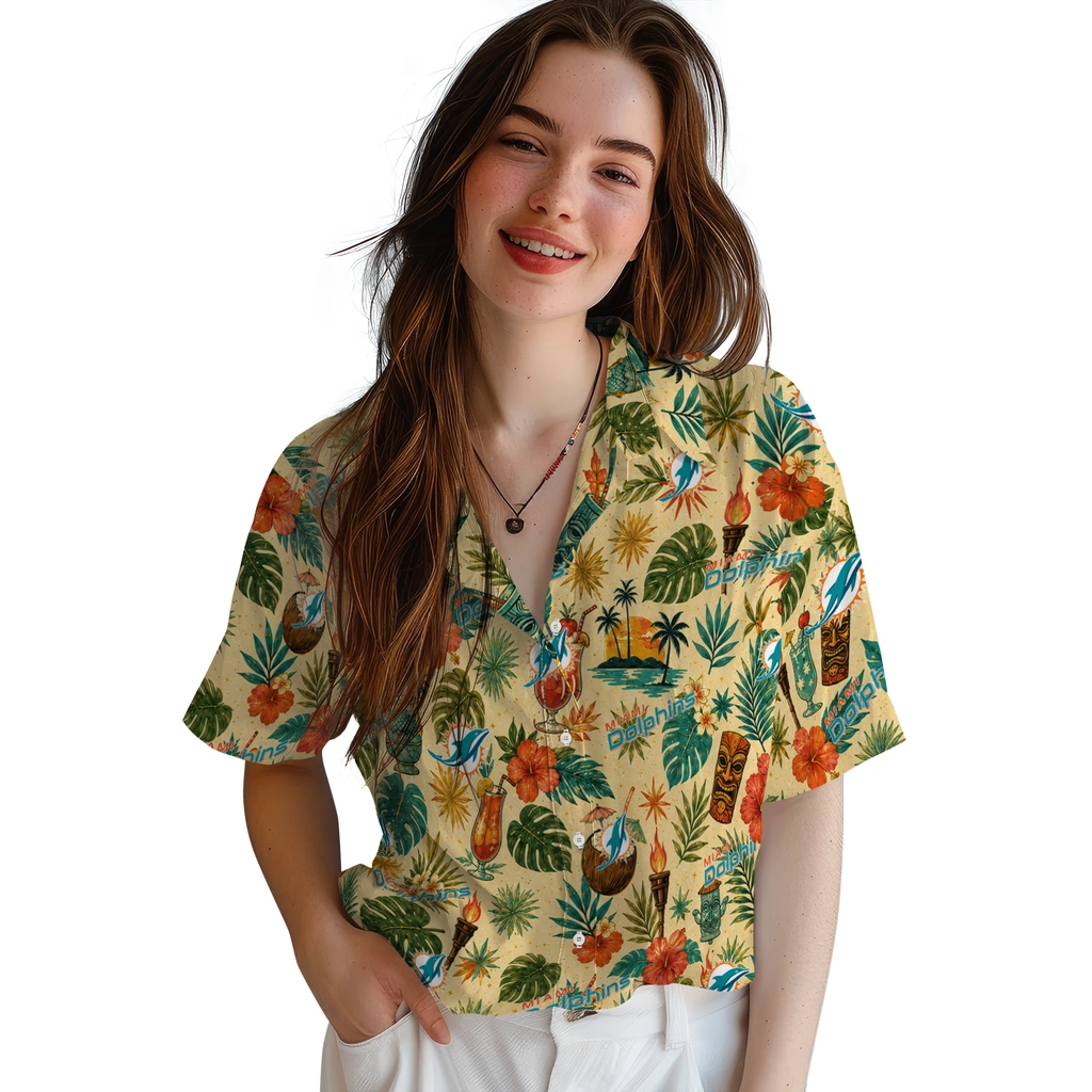 Miami Dolphins Hawaiian Shirt - Custom Cream Miami Dolphins Hawaiian Shirt - Custom Cream