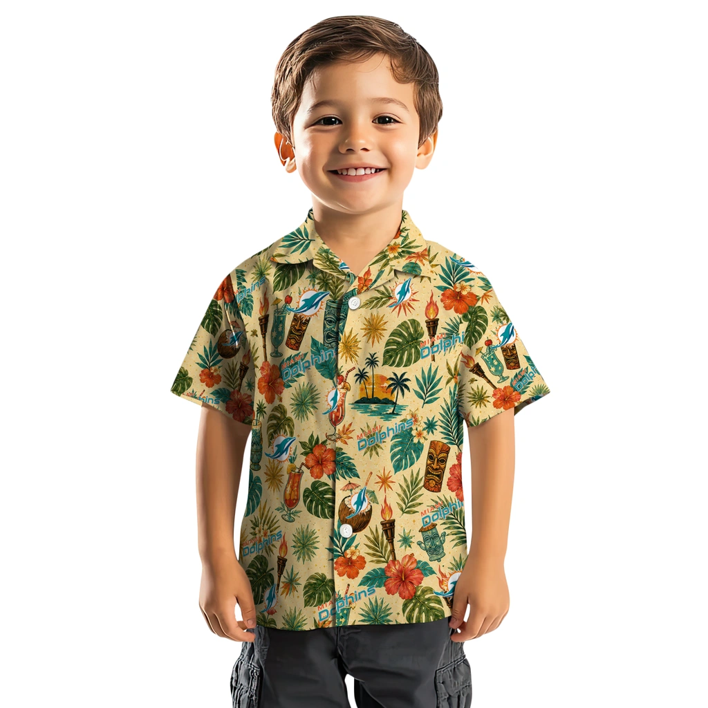 Miami Dolphins Hawaiian Shirt - Custom Cream Miami Dolphins Hawaiian Shirt - Custom Cream