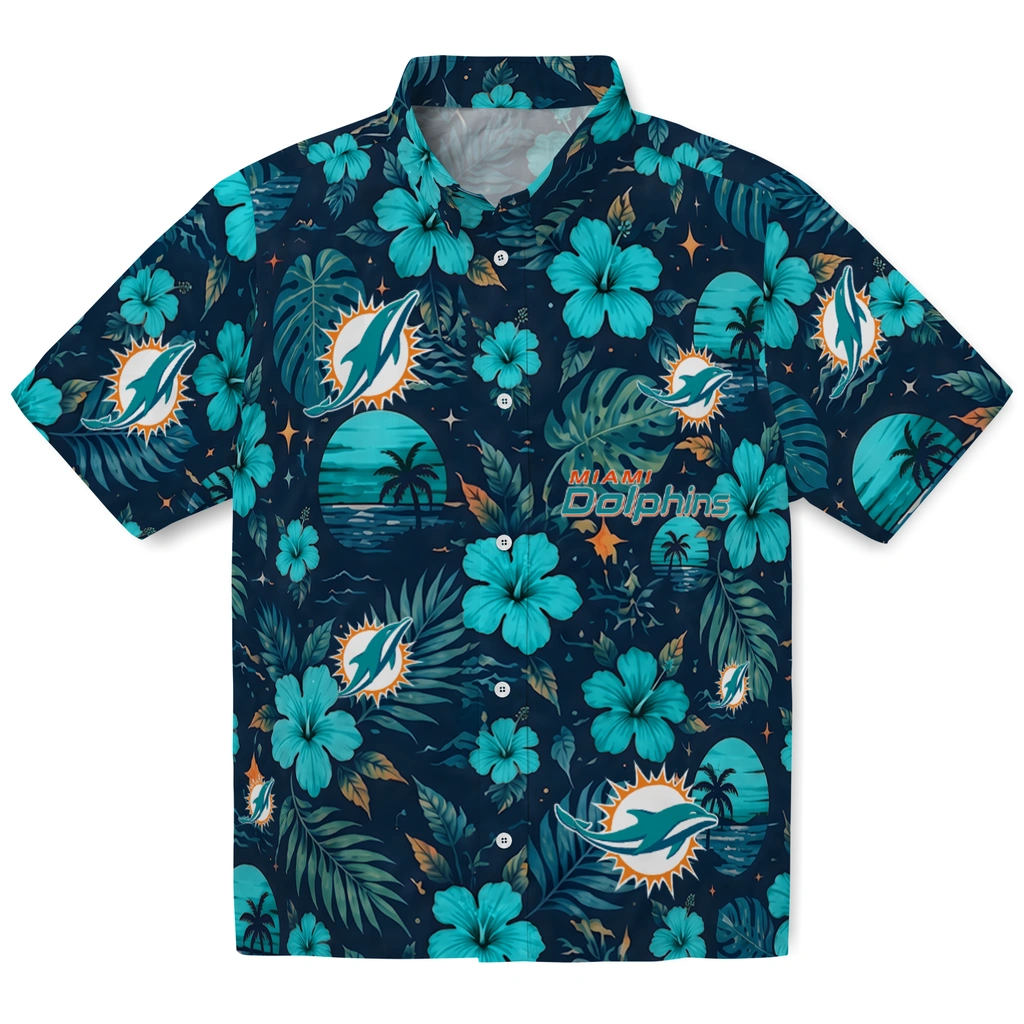 Miami Dolphins Hawaiian Shirt - Personalized Aqua Blue