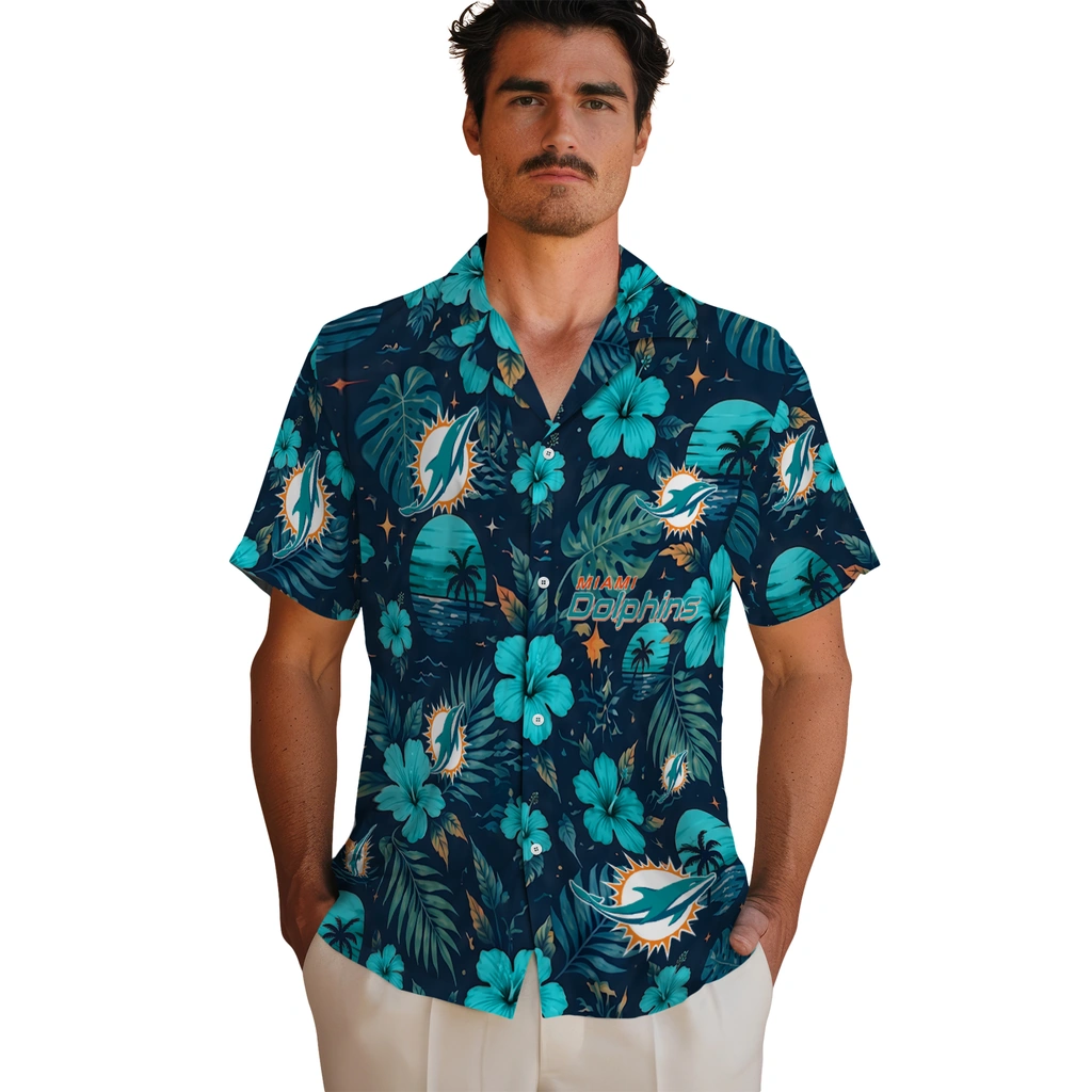 Miami Dolphins Hawaiian Shirt - Personalized Aqua Blue Miami Dolphins Hawaiian Shirt - Personalized Aqua Blue