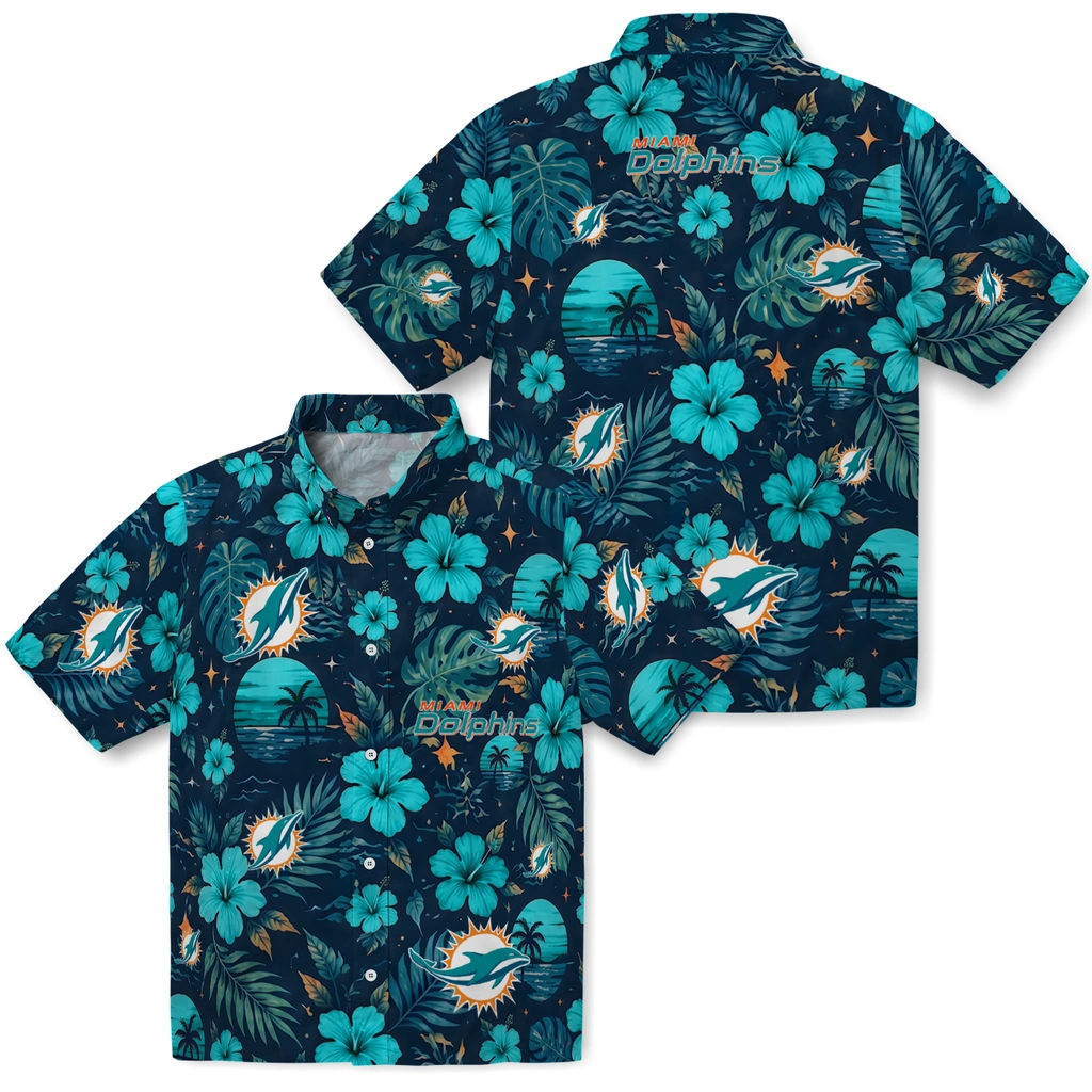 Miami Dolphins Hawaiian Shirt - Personalized Aqua Blue Miami Dolphins Hawaiian Shirt - Personalized Aqua Blue