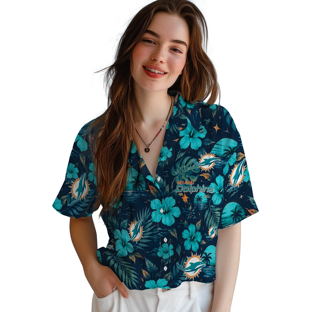 Miami Dolphins Hawaiian Shirt - Personalized Aqua Blue Miami Dolphins Hawaiian Shirt - Personalized Aqua Blue