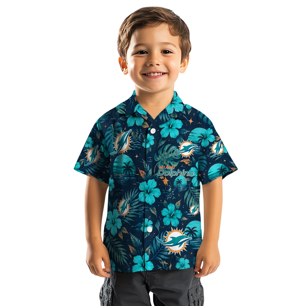 Miami Dolphins Hawaiian Shirt - Personalized Aqua Blue Miami Dolphins Hawaiian Shirt - Personalized Aqua Blue