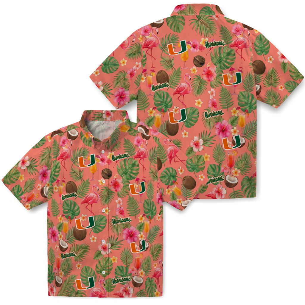 Miami Hurricanes Hawaiian Shirt - Custom Coral Pink Miami Hurricanes Hawaiian Shirt - Custom Coral Pink