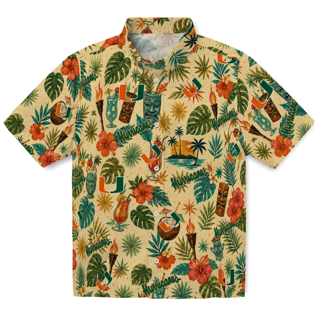 Miami Hurricanes Hawaiian Shirt - Custom Cream