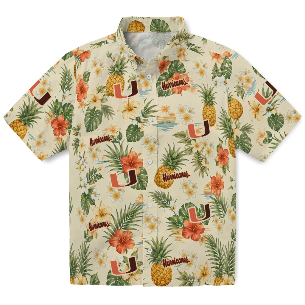 Miami Hurricanes Hawaiian Shirt - Customized Cream