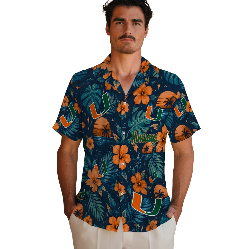 Miami Hurricanes Hawaiian Shirt - Personalized Orange Blue Miami Hurricanes Hawaiian Shirt - Personalized Orange Blue