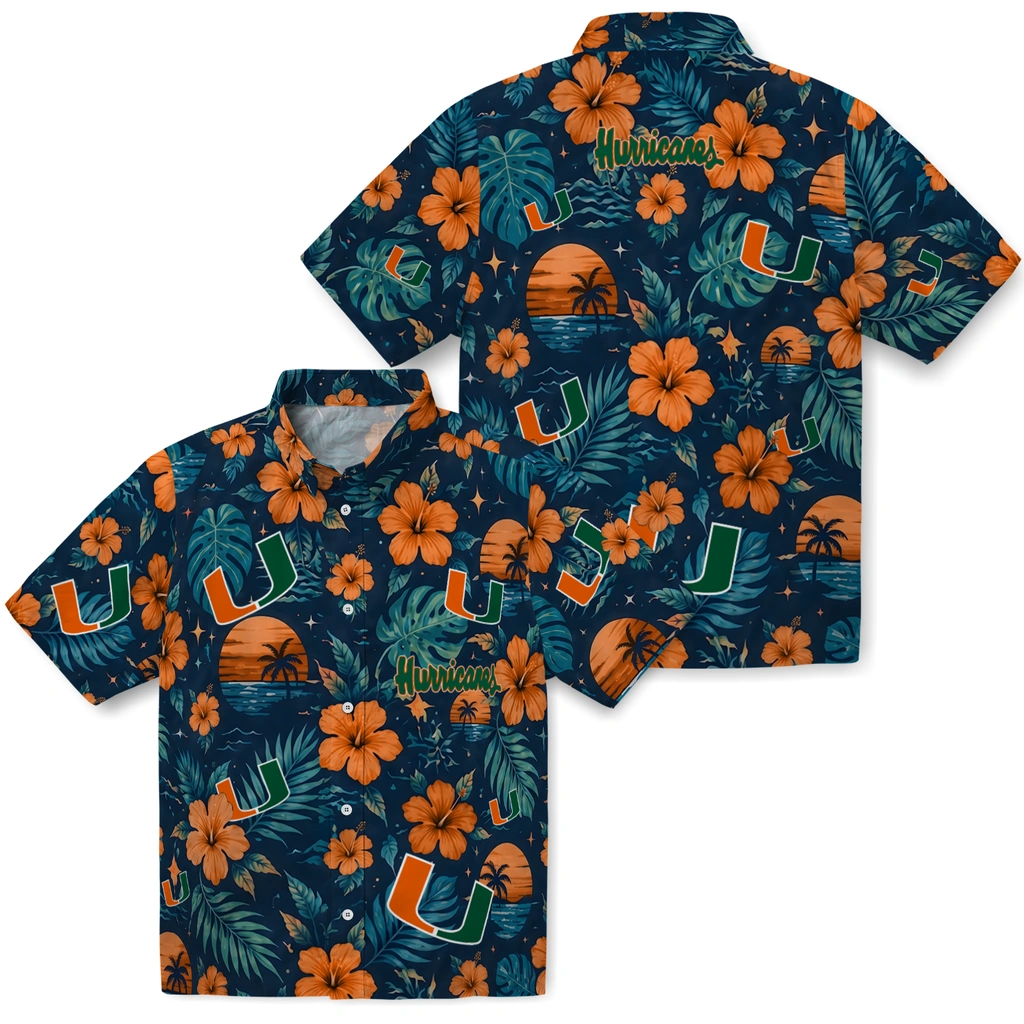 Miami Hurricanes Hawaiian Shirt - Personalized Orange Blue Miami Hurricanes Hawaiian Shirt - Personalized Orange Blue