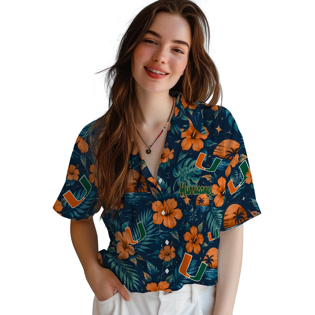 Miami Hurricanes Hawaiian Shirt - Personalized Orange Blue Miami Hurricanes Hawaiian Shirt - Personalized Orange Blue