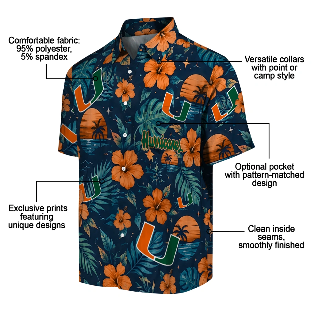 Miami Hurricanes Hawaiian Shirt - Personalized Orange Blue Miami Hurricanes Hawaiian Shirt - Personalized Orange Blue