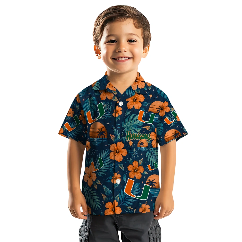 Miami Hurricanes Hawaiian Shirt - Personalized Orange Blue Miami Hurricanes Hawaiian Shirt - Personalized Orange Blue