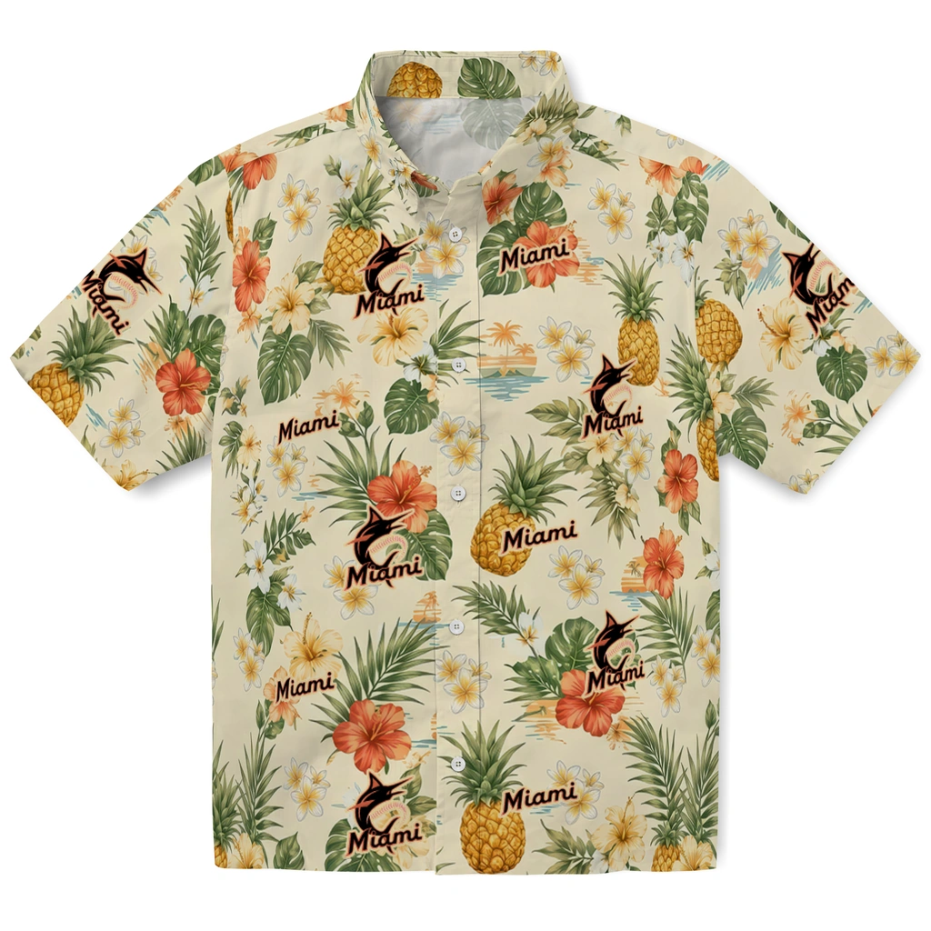 Miami Marlins Hawaiian Shirt - Personalized Cream