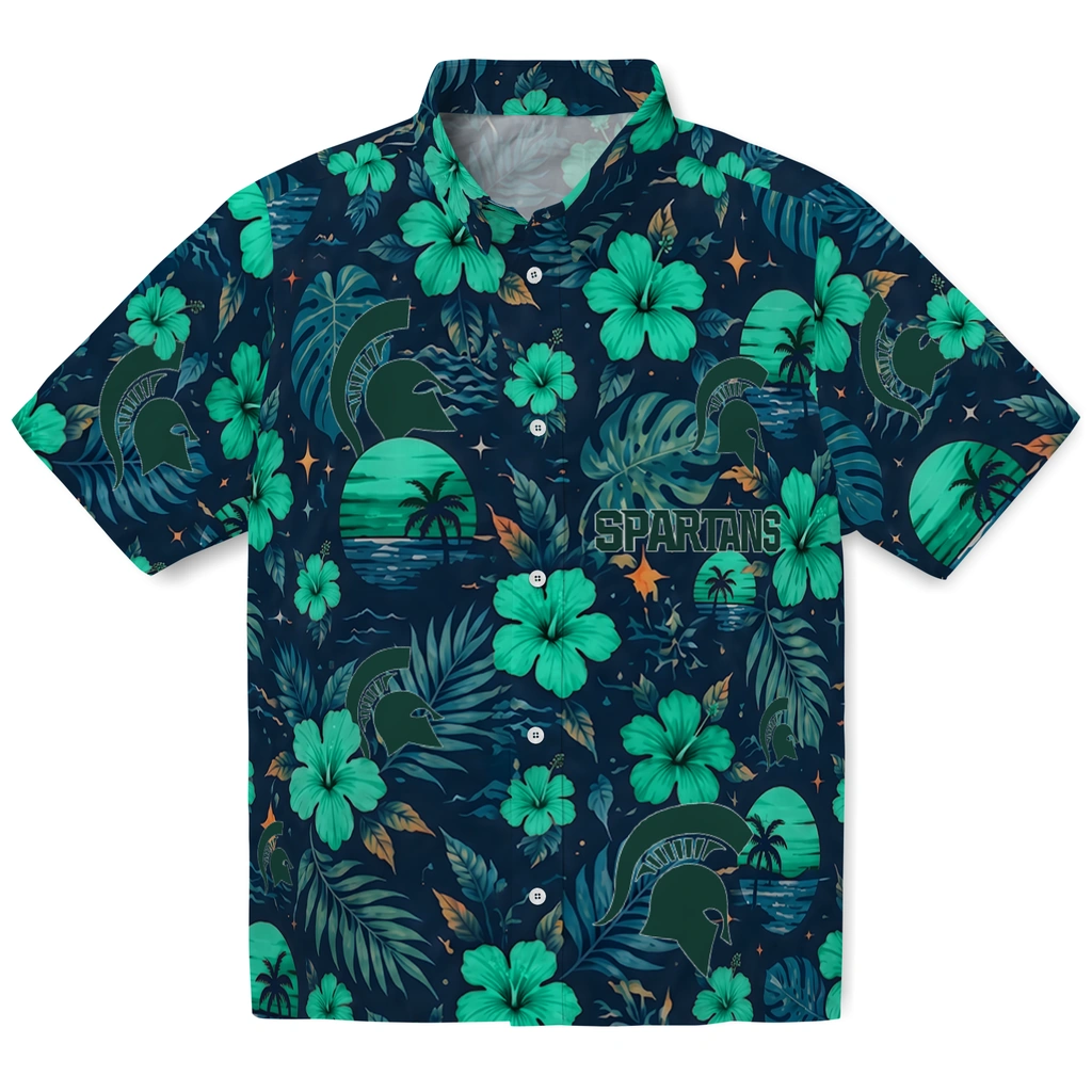 Michigan State Spartans Hawaiian Shirt - Custom Green Blue