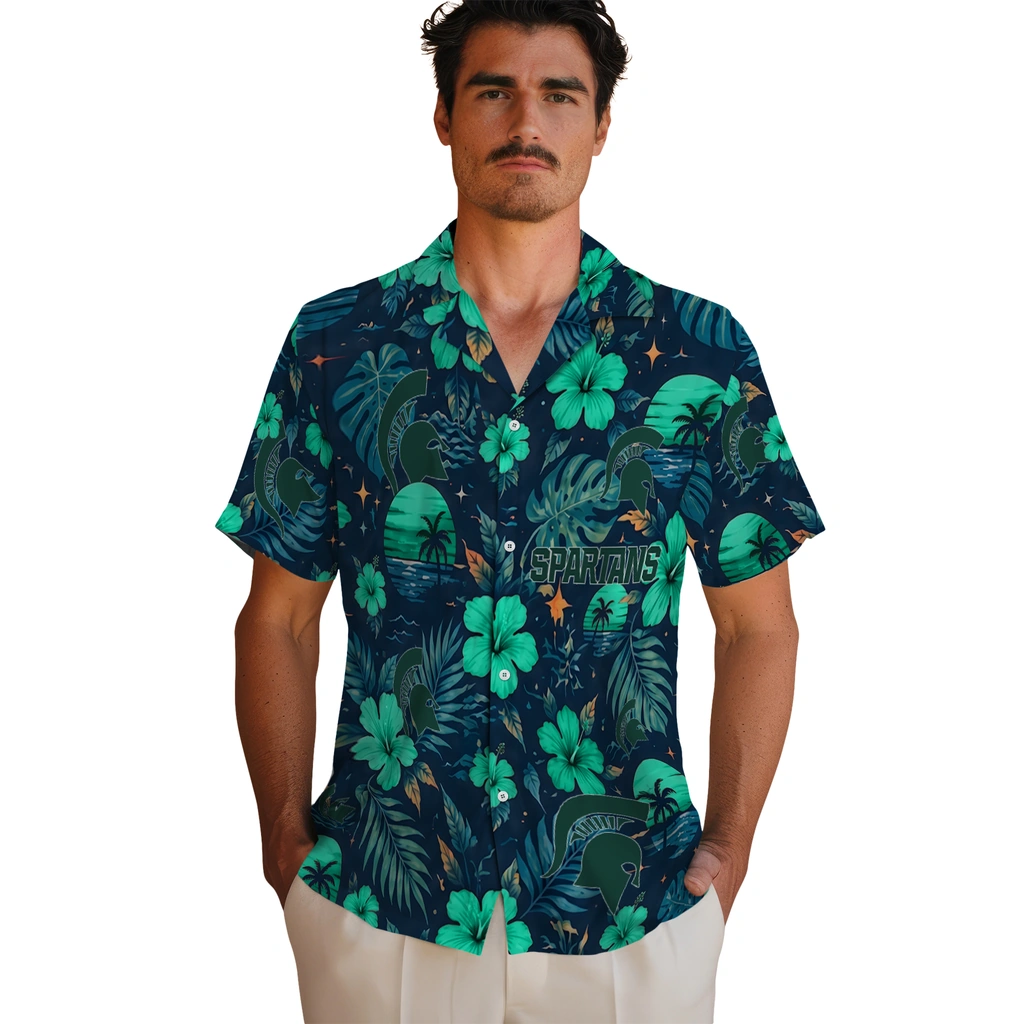 Michigan State Spartans Hawaiian Shirt - Custom Green Blue Michigan State Spartans Hawaiian Shirt - Custom Green Blue