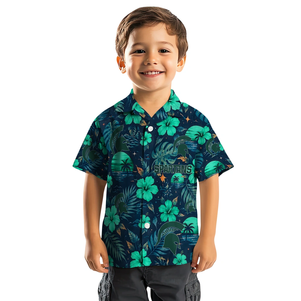 Michigan State Spartans Hawaiian Shirt - Custom Green Blue Michigan State Spartans Hawaiian Shirt - Custom Green Blue