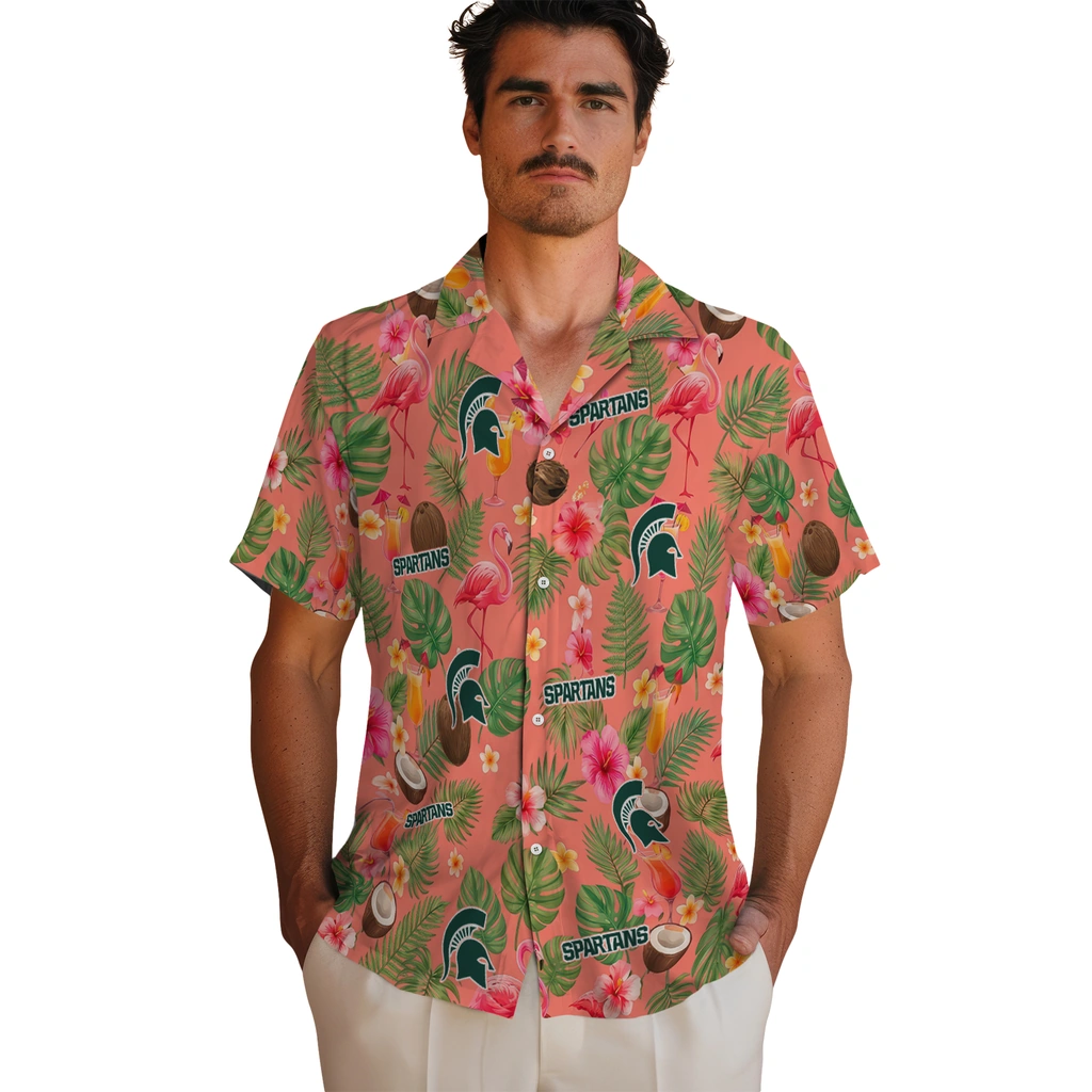 Michigan State Spartans Hawaiian Shirt - Customized Coral Pink Michigan State Spartans Hawaiian Shirt - Customized Coral Pink