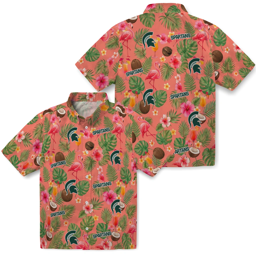 Michigan State Spartans Hawaiian Shirt - Customized Coral Pink Michigan State Spartans Hawaiian Shirt - Customized Coral Pink