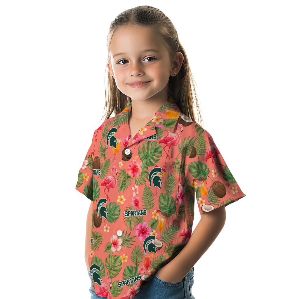 Michigan State Spartans Hawaiian Shirt - Customized Coral Pink Michigan State Spartans Hawaiian Shirt - Customized Coral Pink