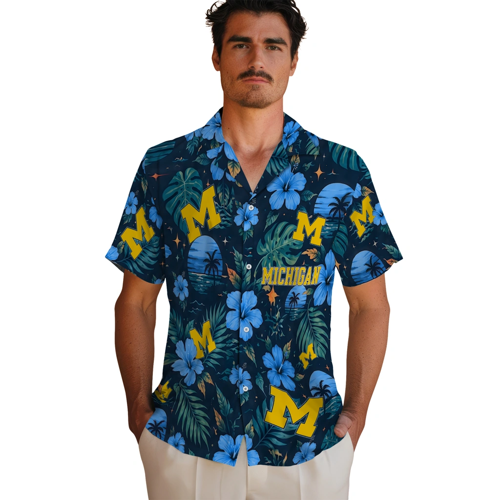 Michigan Wolverines Hawaiian Shirt - Customized Blue Michigan Wolverines Hawaiian Shirt - Customized Blue