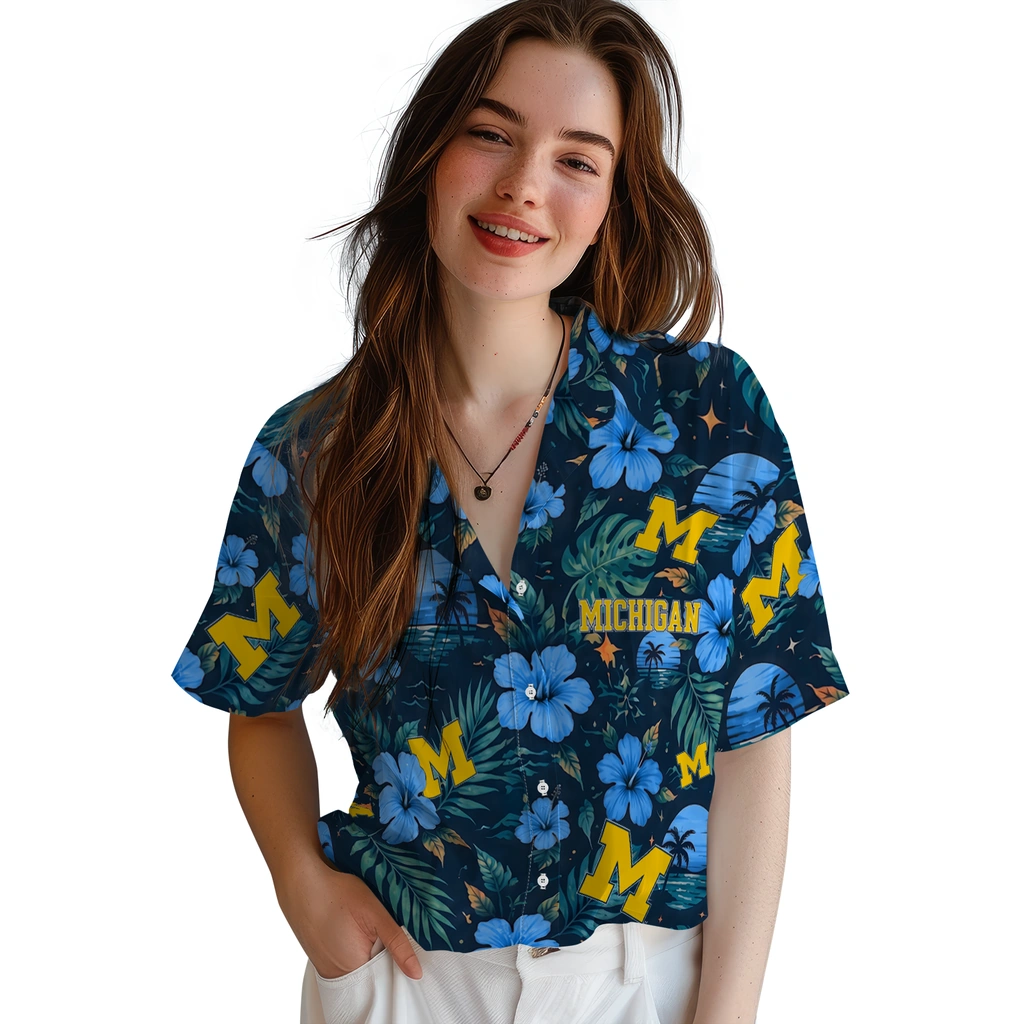 Michigan Wolverines Hawaiian Shirt - Customized Blue Michigan Wolverines Hawaiian Shirt - Customized Blue