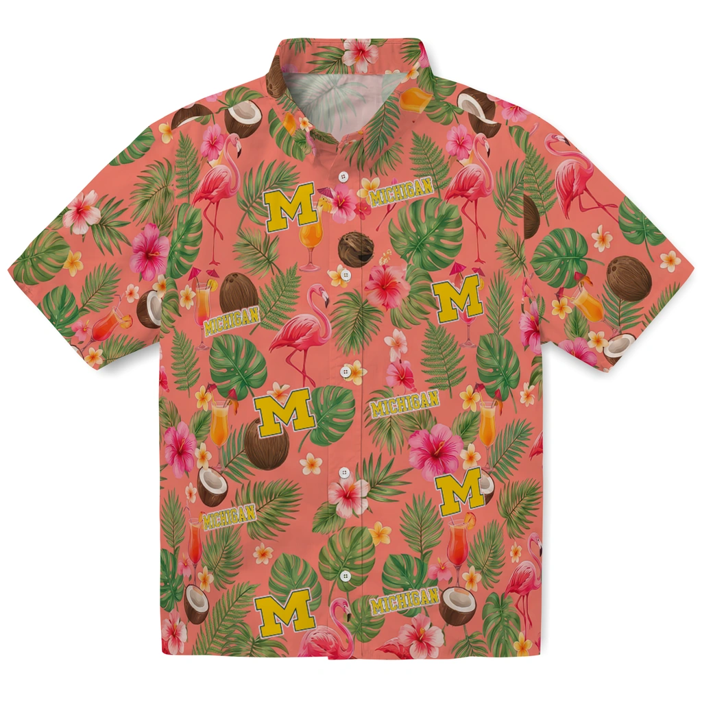 Michigan Wolverines Hawaiian Shirt - Personalized Coral Pink