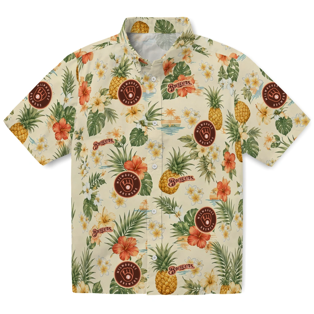 Milwaukee Brewers Hawaiian Shirt - Custom Cream