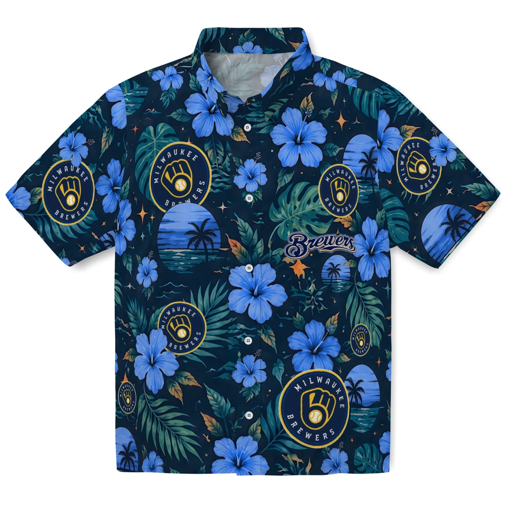 Milwaukee Brewers Hawaiian Shirt - Customized Navy Blue