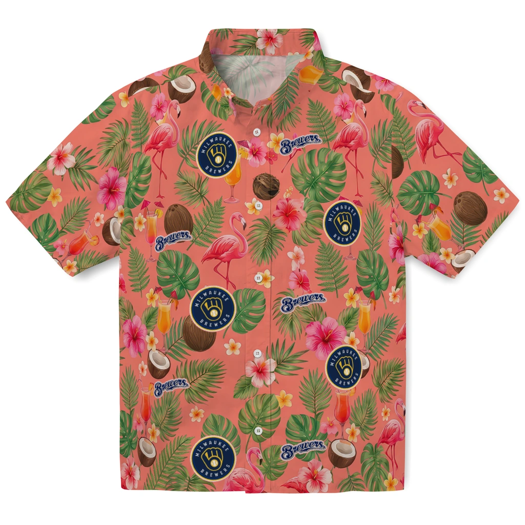 Milwaukee Brewers Hawaiian Shirt - Personalized Coral Pink