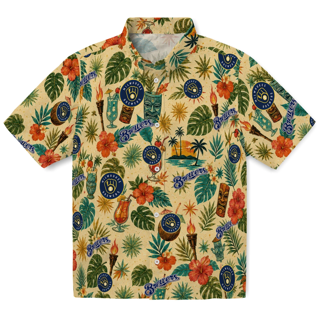 Milwaukee Brewers Hawaiian Shirt - Personalized Cream