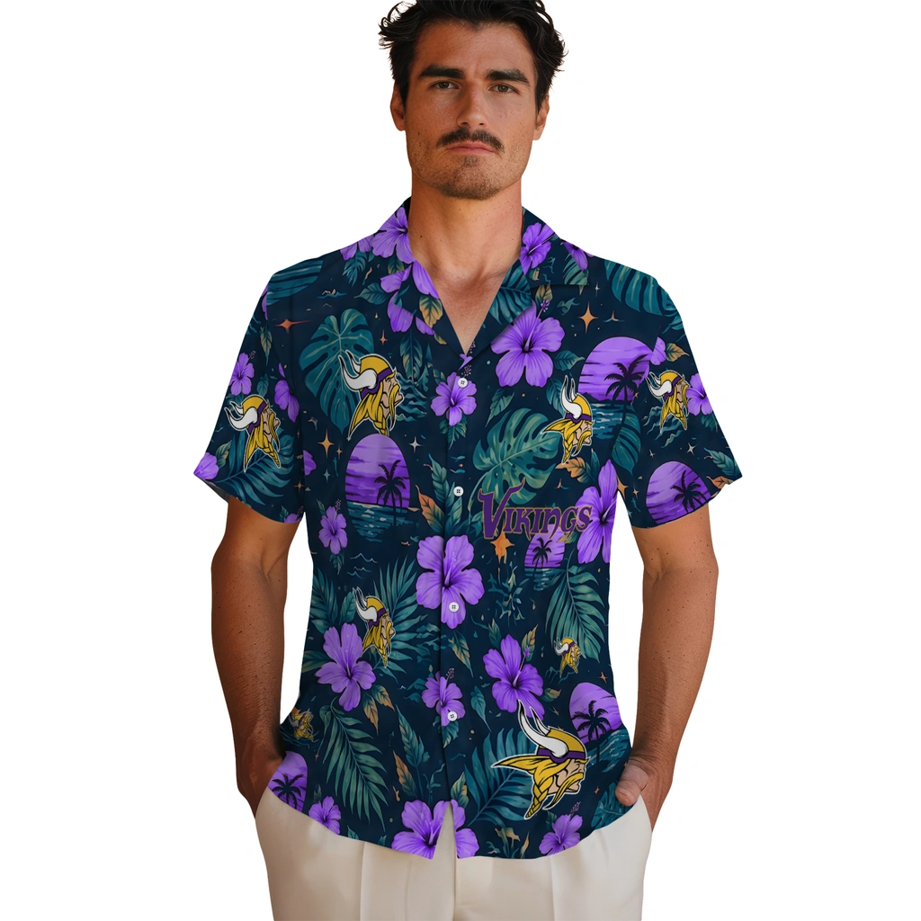 Minnesota Vikings Hawaiian Shirt - Custom Purple Blue Minnesota Vikings Hawaiian Shirt - Custom Purple Blue