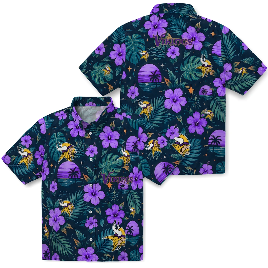 Minnesota Vikings Hawaiian Shirt - Custom Purple Blue Minnesota Vikings Hawaiian Shirt - Custom Purple Blue