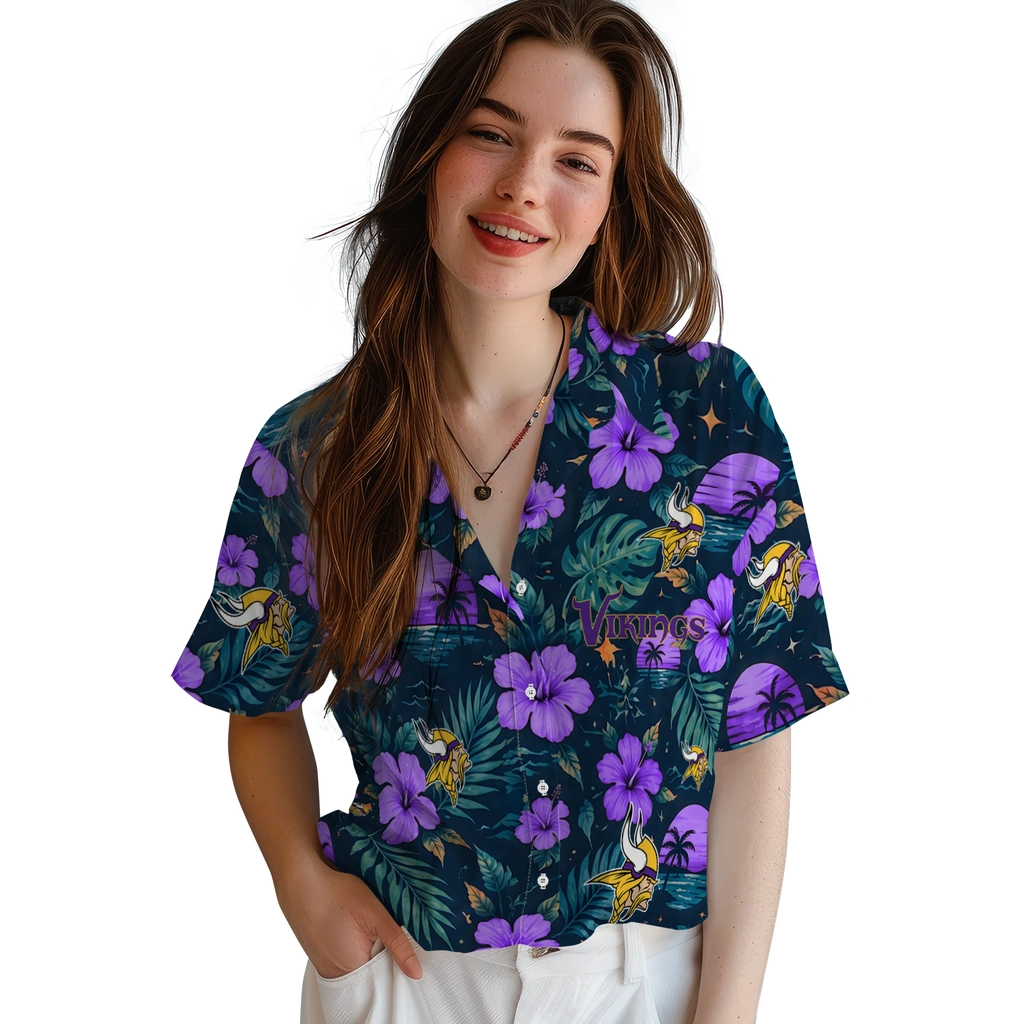 Minnesota Vikings Hawaiian Shirt - Custom Purple Blue Minnesota Vikings Hawaiian Shirt - Custom Purple Blue