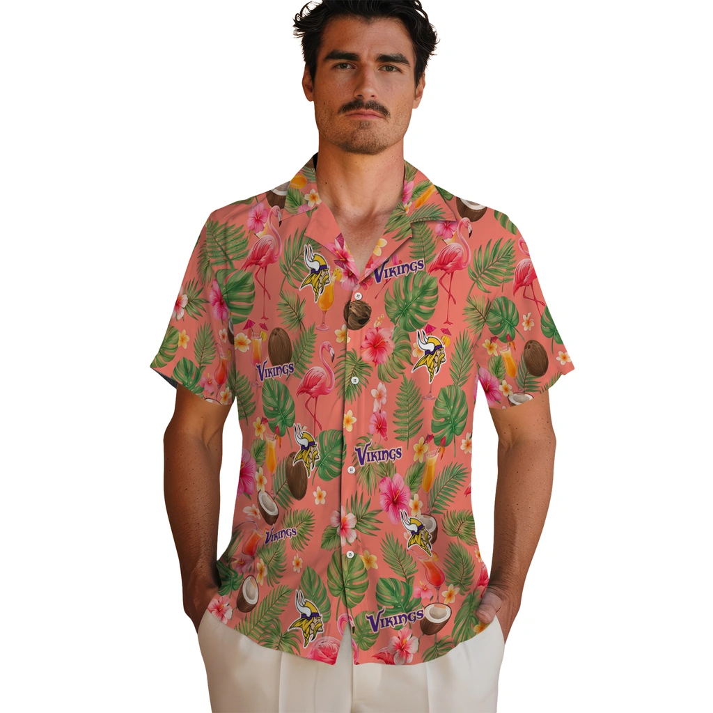 Minnesota Vikings Hawaiian Shirt - Customized Coral Pink Minnesota Vikings Hawaiian Shirt - Customized Coral Pink