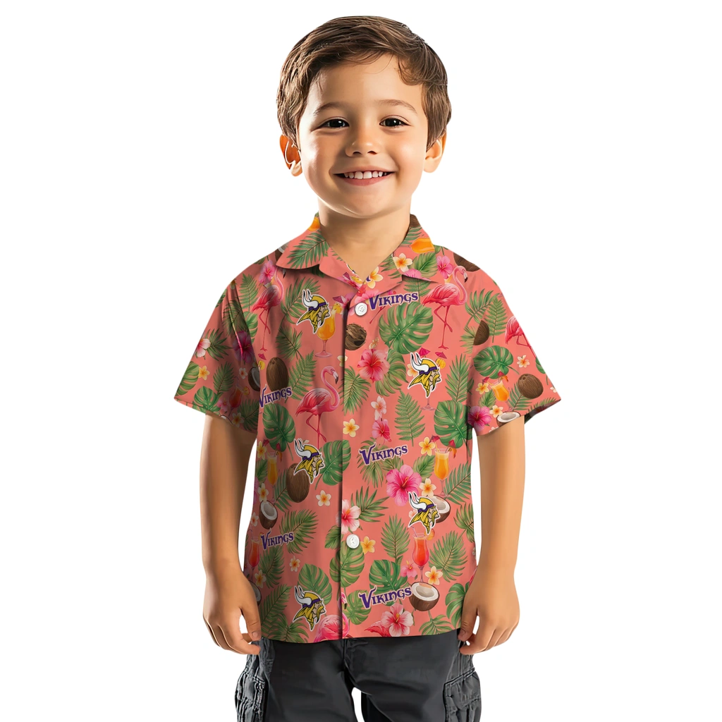 Minnesota Vikings Hawaiian Shirt - Customized Coral Pink Minnesota Vikings Hawaiian Shirt - Customized Coral Pink