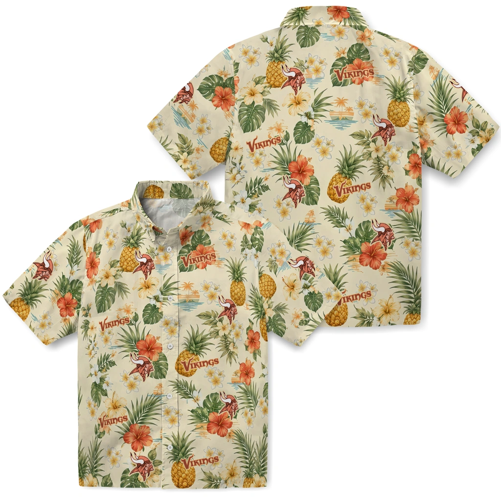 Minnesota Vikings Hawaiian Shirt - Personalized Cream Minnesota Vikings Hawaiian Shirt - Personalized Cream