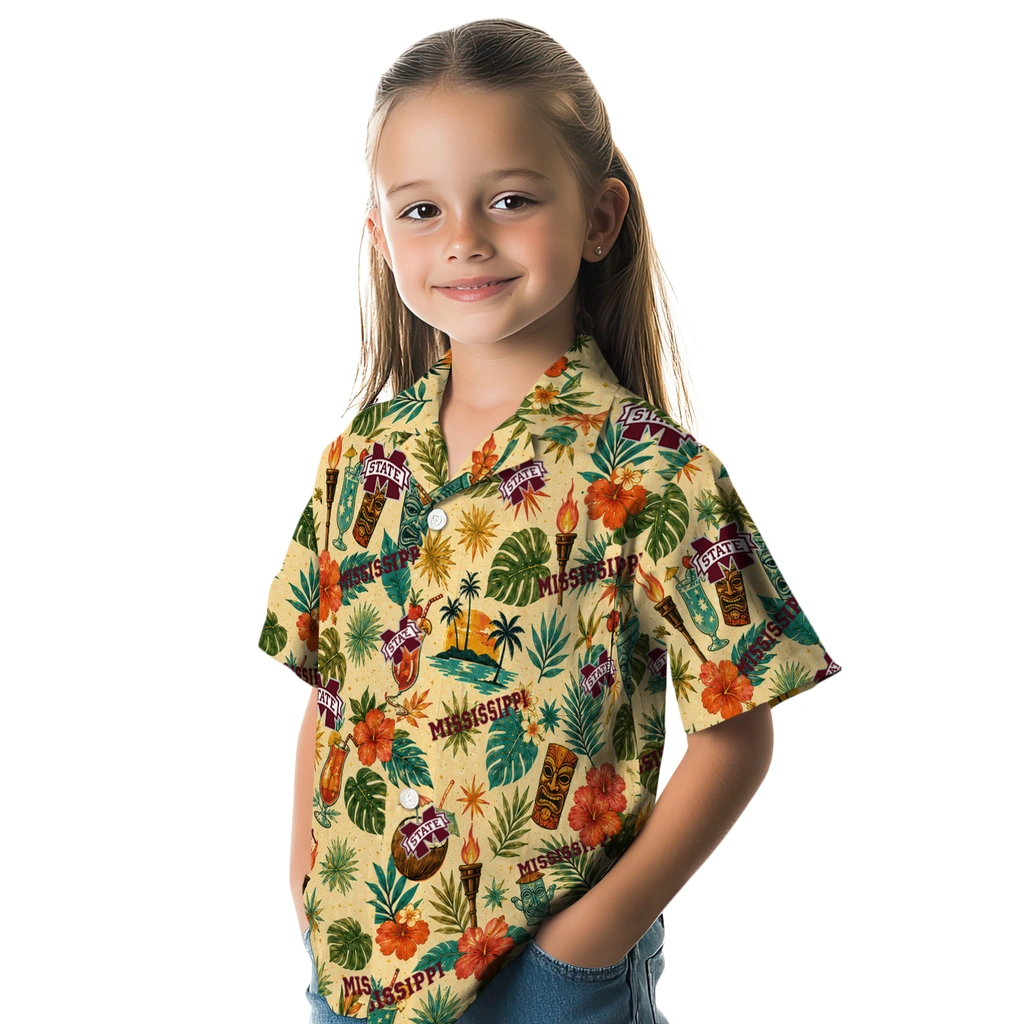 Mississippi State Bulldogs Hawaiian Shirt - Custom Cream Mississippi State Bulldogs Hawaiian Shirt - Custom Cream