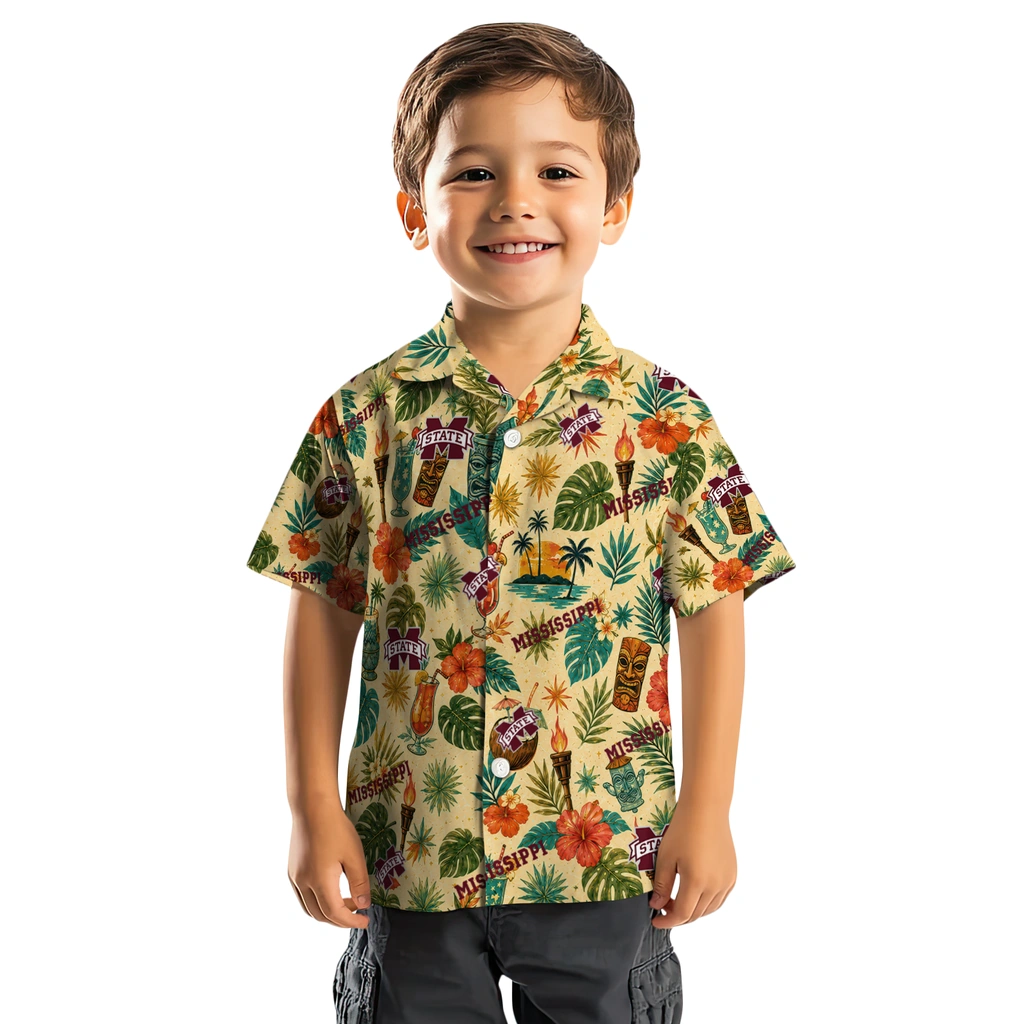Mississippi State Bulldogs Hawaiian Shirt - Custom Cream Mississippi State Bulldogs Hawaiian Shirt - Custom Cream