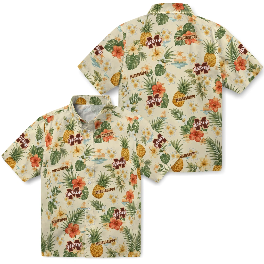 Mississippi State Bulldogs Hawaiian Shirt - Customized Cream Mississippi State Bulldogs Hawaiian Shirt - Customized Cream