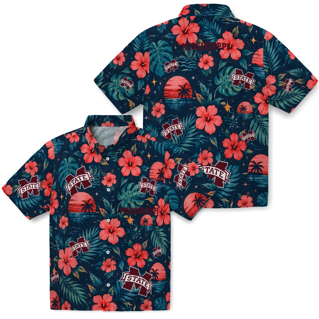 Mississippi State Bulldogs Hawaiian Shirt - Personalized Maroon Blue Mississippi State Bulldogs Hawaiian Shirt - Personalized Maroon Blue