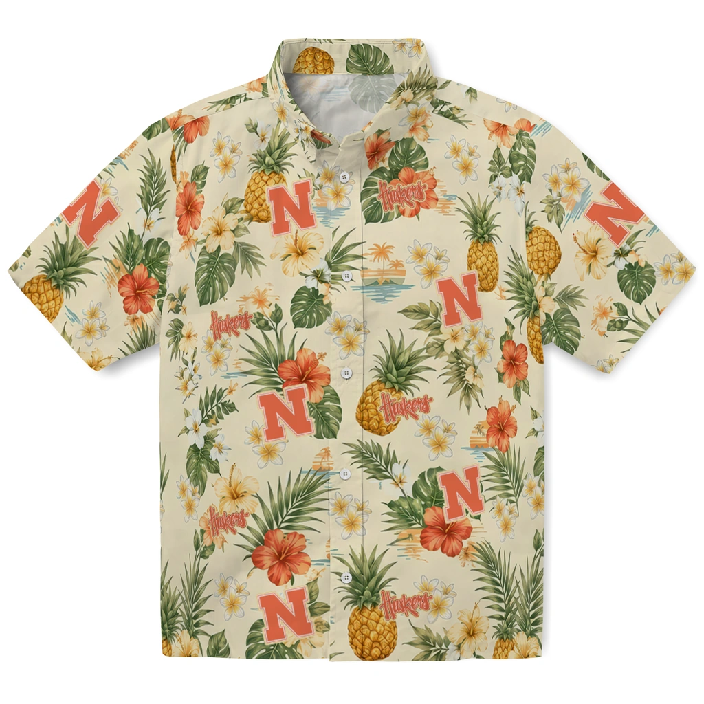 Nebraska Cornhuskers Hawaiian Shirt - Custom Cream