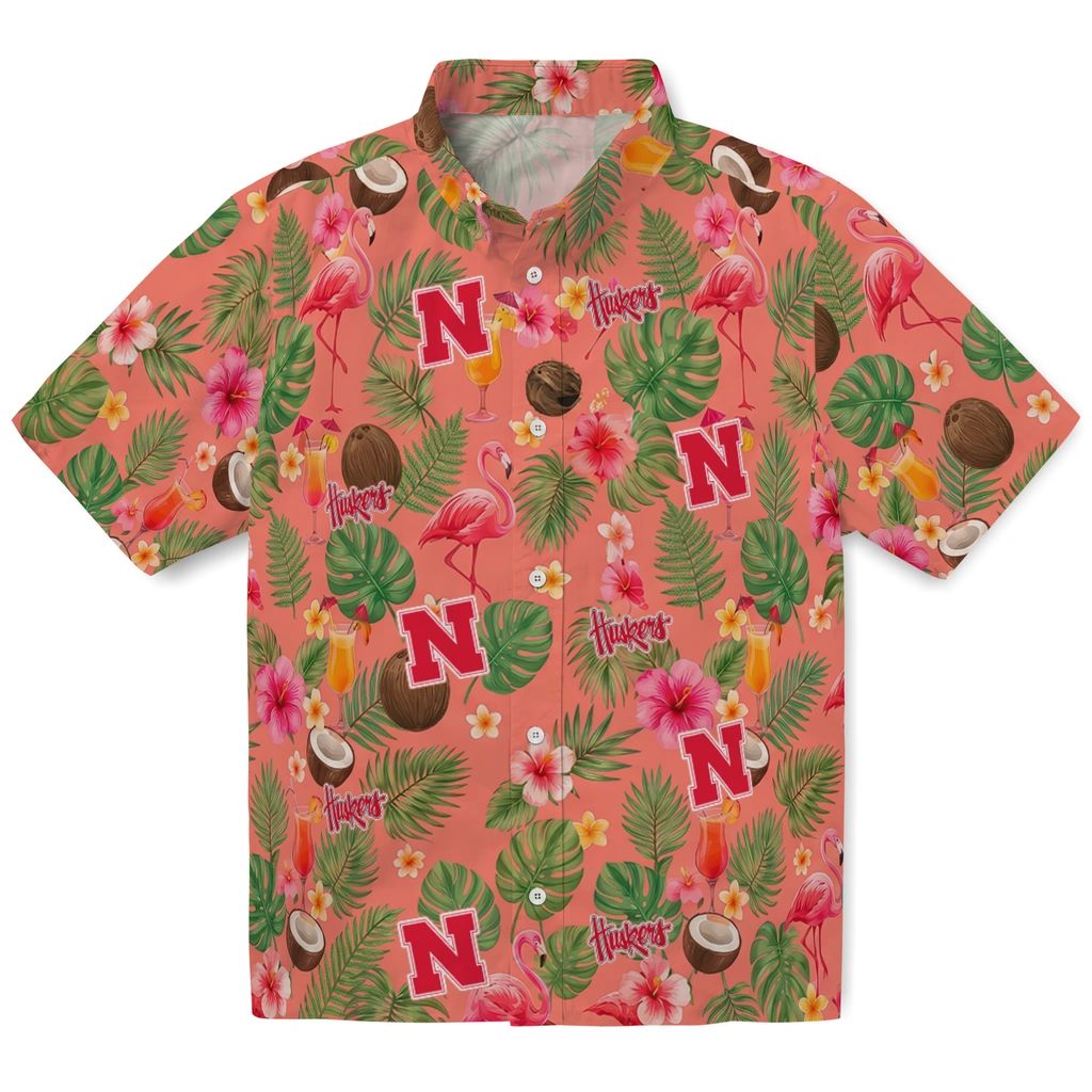 Nebraska Cornhuskers Hawaiian Shirt - Personalized Coral Pink