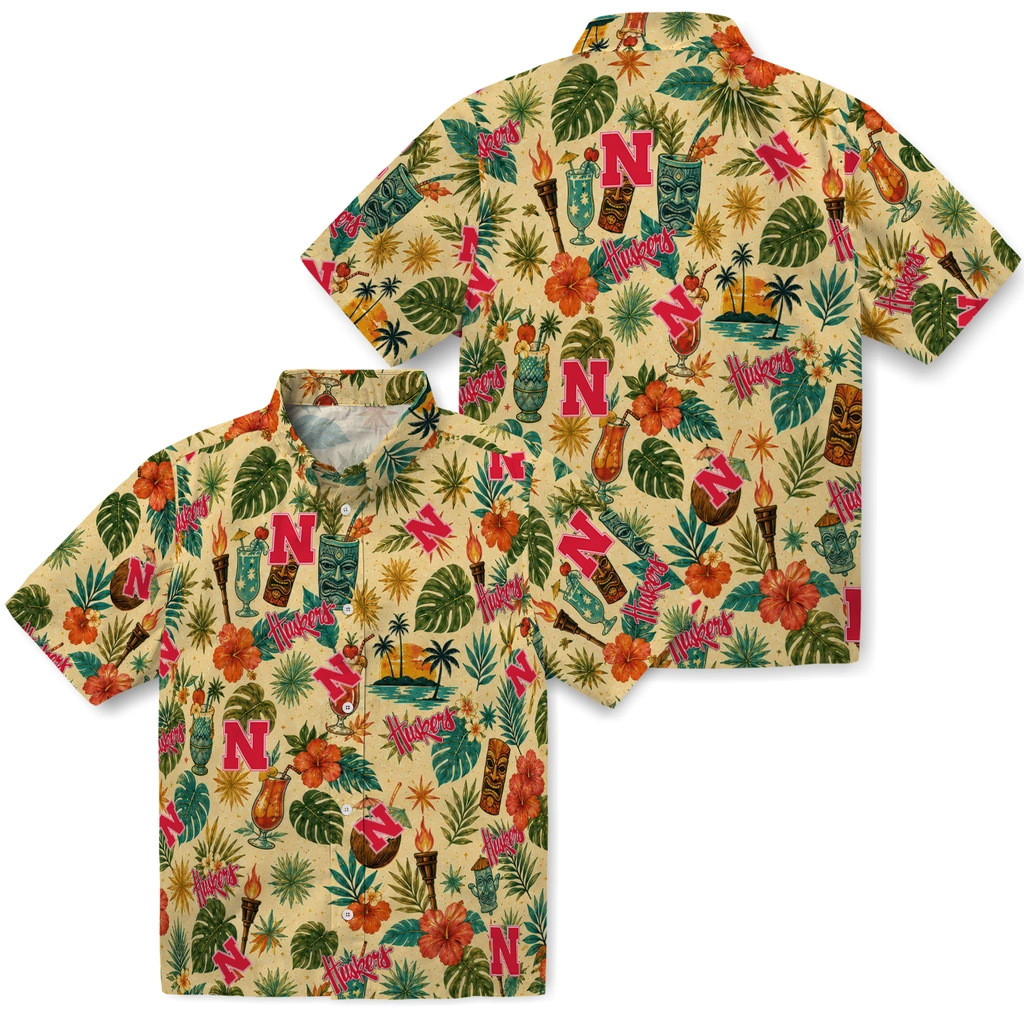 Nebraska Cornhuskers Hawaiian Shirt - Personalized Cream Nebraska Cornhuskers Hawaiian Shirt - Personalized Cream